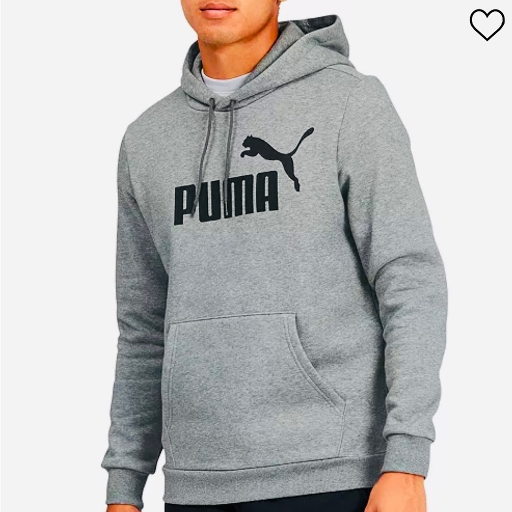 Puma Men’s Pullover Fleece Logo Hoodie Grey Large
